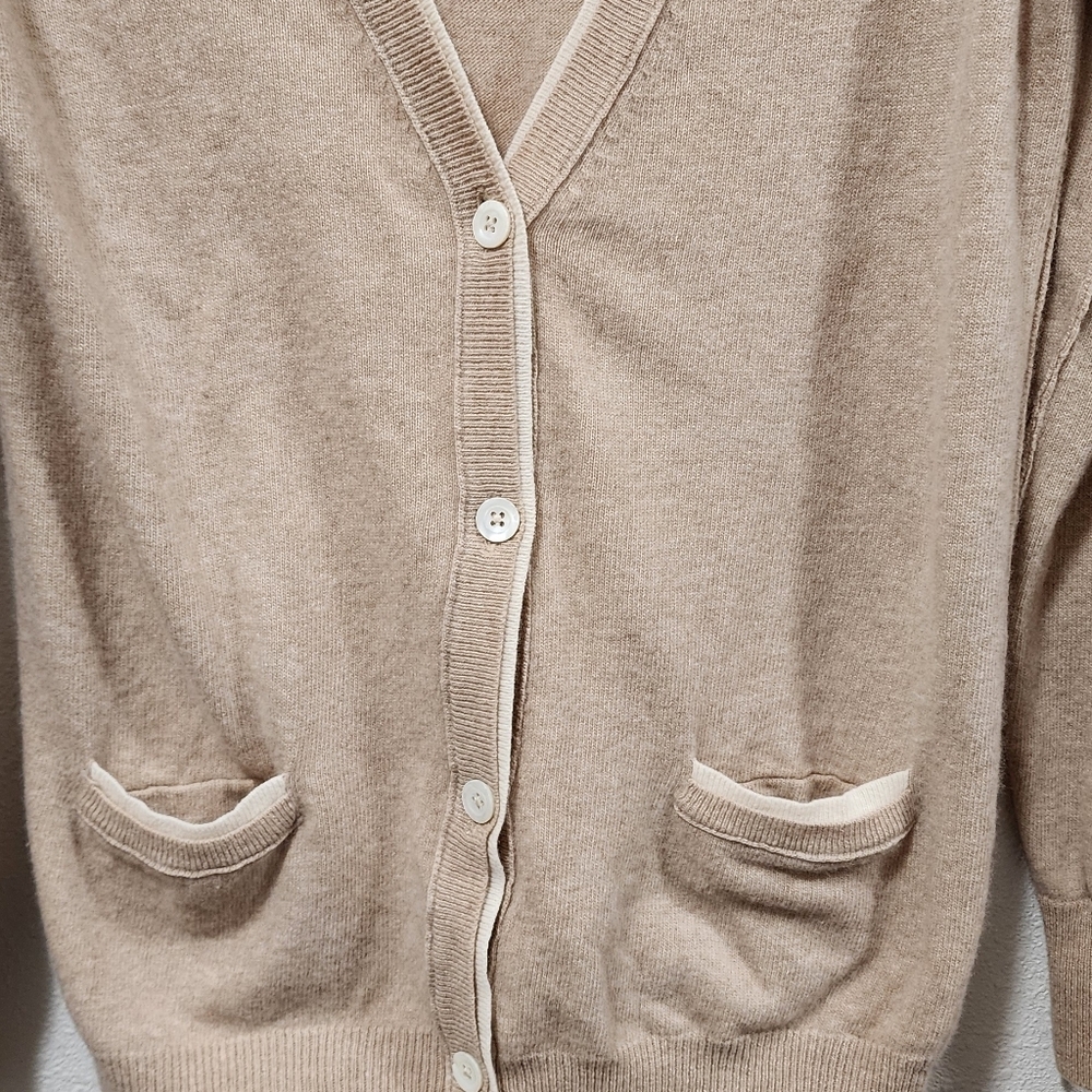 J.CREW CASHMERE/WOOL V-NECK tan/cream  LONG SLEEVE CARDIGAN SWEATER S - Picture 6 of 8